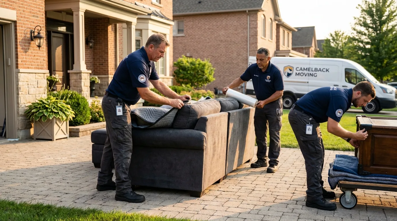 Large estate moving crew wrapping furniture in Borger, TX