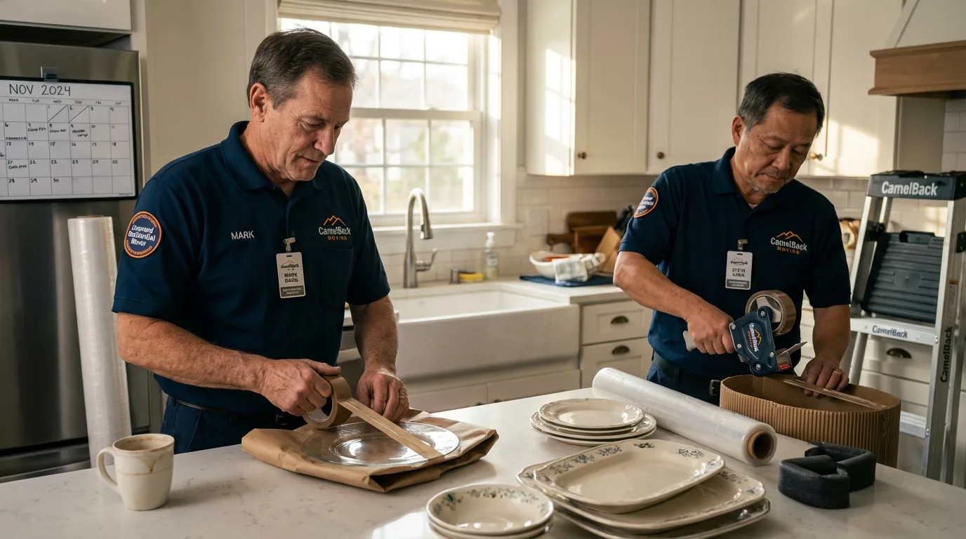 Professional crew packing kitchen dishware in Borger, TX